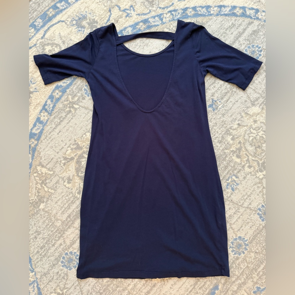 bobi Navy Short-Sleeve Open-Back Dress